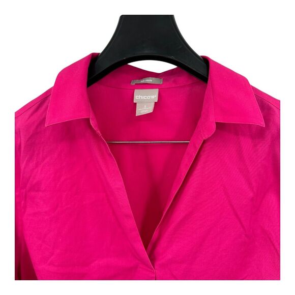 Chico's No-Iron Pop-Over Top Size 3 XL 16/18 Cotton Stretch Ladder Sleeve V-Neck - Picture 4 of 8